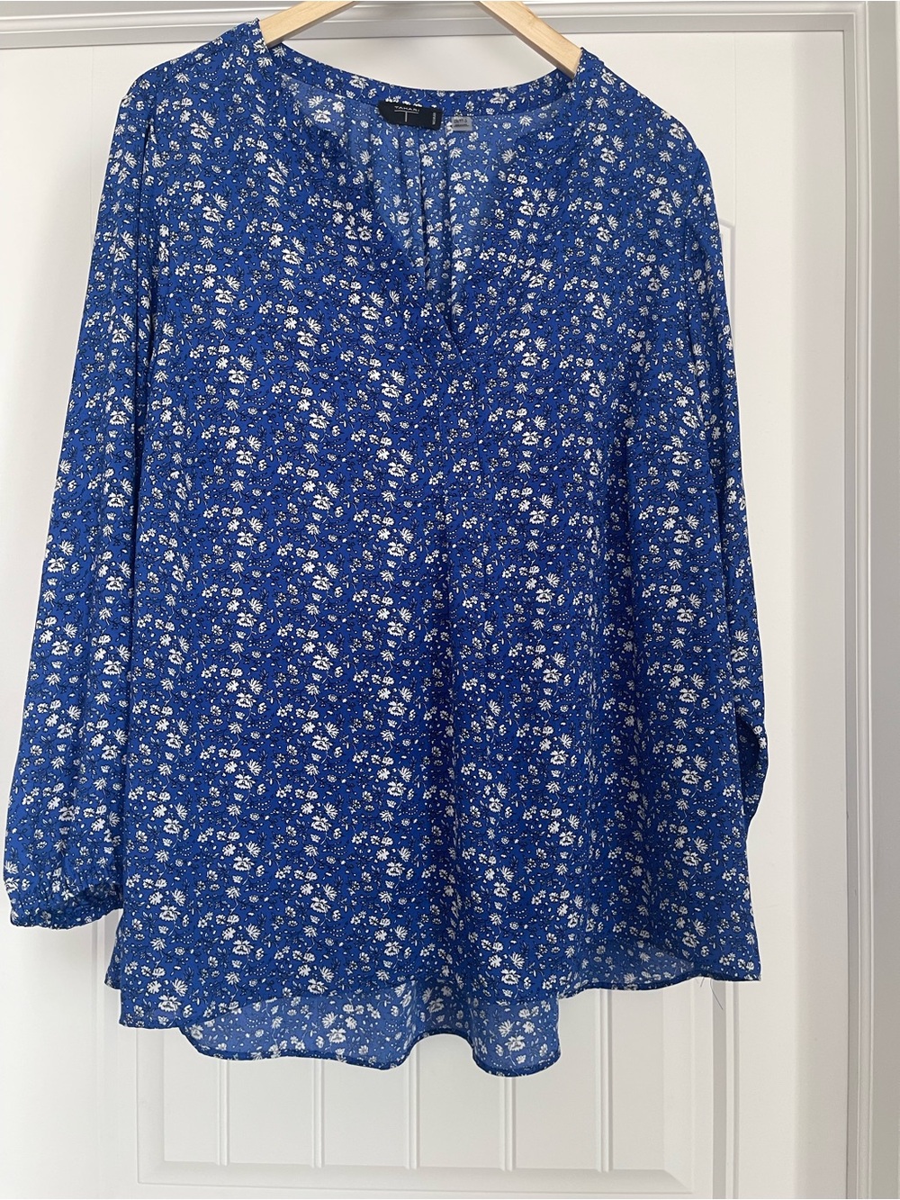 Tahari Royal Blue Floral Long-Sleeve Blouse
